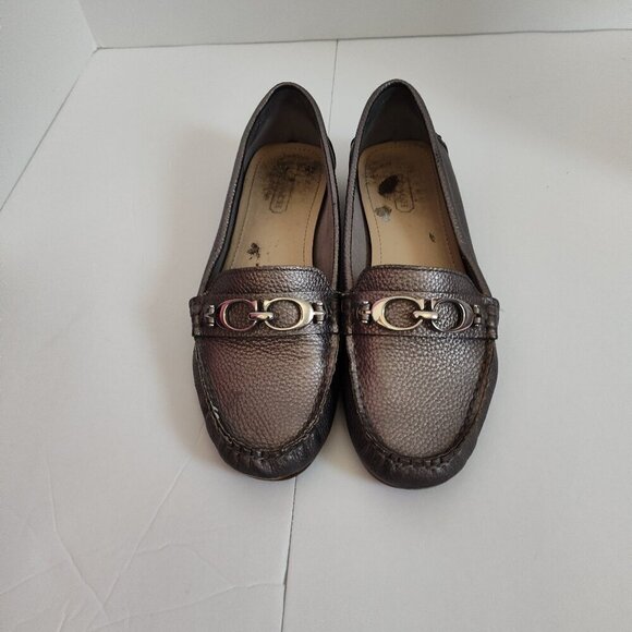 Ladies SZ 6-1/2B Coach Pewter Metallic Flats - Picture 1 of 4